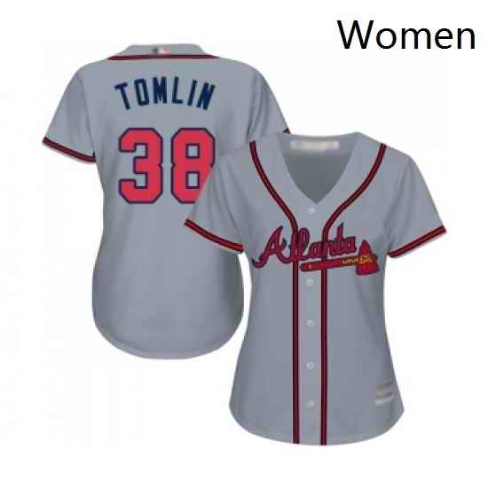 Womens Atlanta Braves 38 Josh Tomlin Replica Grey Road Cool Base Baseball Jersey